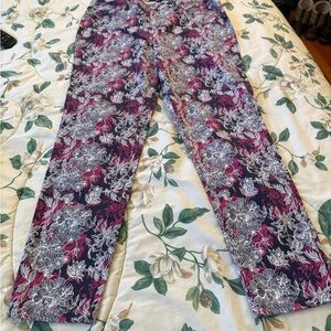 Charter Club Women's Floral Straight Leg Jeans - Pink and White
